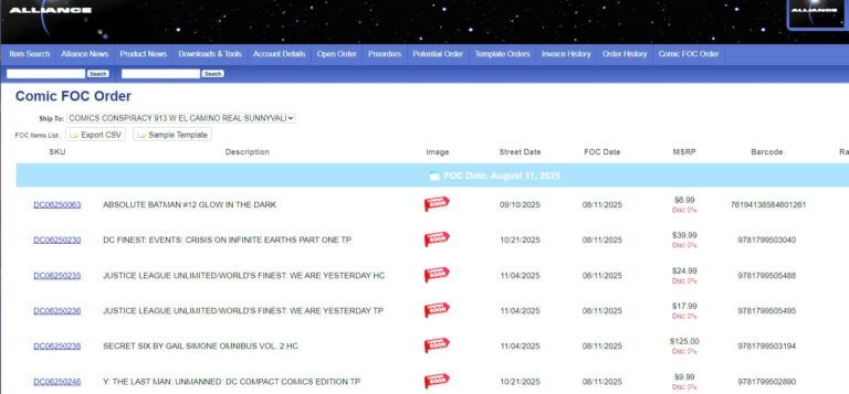 Alliance Game Distributors currently offer DC Comics